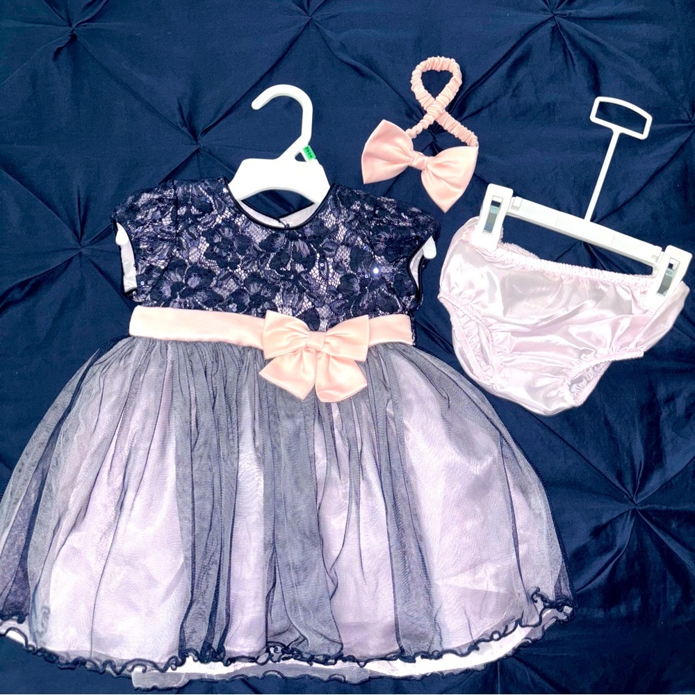 Pink & Navy Blue Lace Dress (18M)